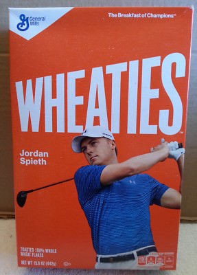 Opened 2017 Jordan Spieth WHEATIES CEREAL Box (top intact) shipped inside box