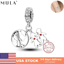 MULA 925 Sterling Silver Charms AAA CZ Global World LOVE Dangle fit Bracelets