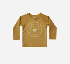 NWT $39 Rylee + Cru Rashguard Gold Good Vibes Boys Swim Toddler Shorts 4-5y