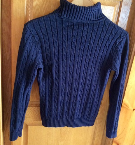 Cable Knit Turtle Neck Sweater Blue 