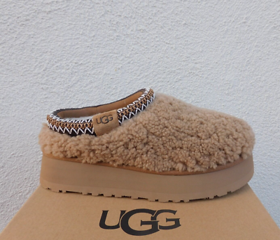 UGG TAZZ MAXI CURLY SHEEPSKIN PLATFORM SLIPPERS SHOES, WOMEN US 8