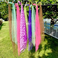 9 Vintage Sheer Nylon Retro Head Scarves Rockabilly Square Colorful Fabric Large