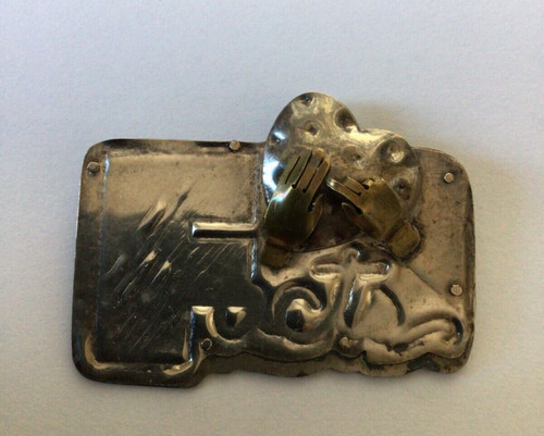 Vintage Brooch Handmade Sterling Silver, Brass Embossed 3D, Fabricated