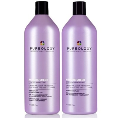 Pureology Hydrate SHEER Shampoo & Conditioner * Liter Set 33.8oz each New Bottle
