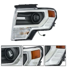 Chrome Housing Projector Headlights Left Side For 2013-2014 Ford F150 HID/Xenon