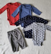 5 Pc Carters One Piece Tops Lot Boys 3 mos Football Stripes long sleeve Pants