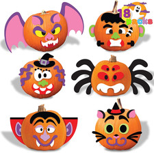 18 Packs Halloween Craft Foam Stickers Jack O Lantern Face 6 Funny Design