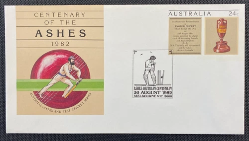 1982 Centenary Of The Ashes Cricket PSE Cover Ashes Obituary Pictorial Postmark