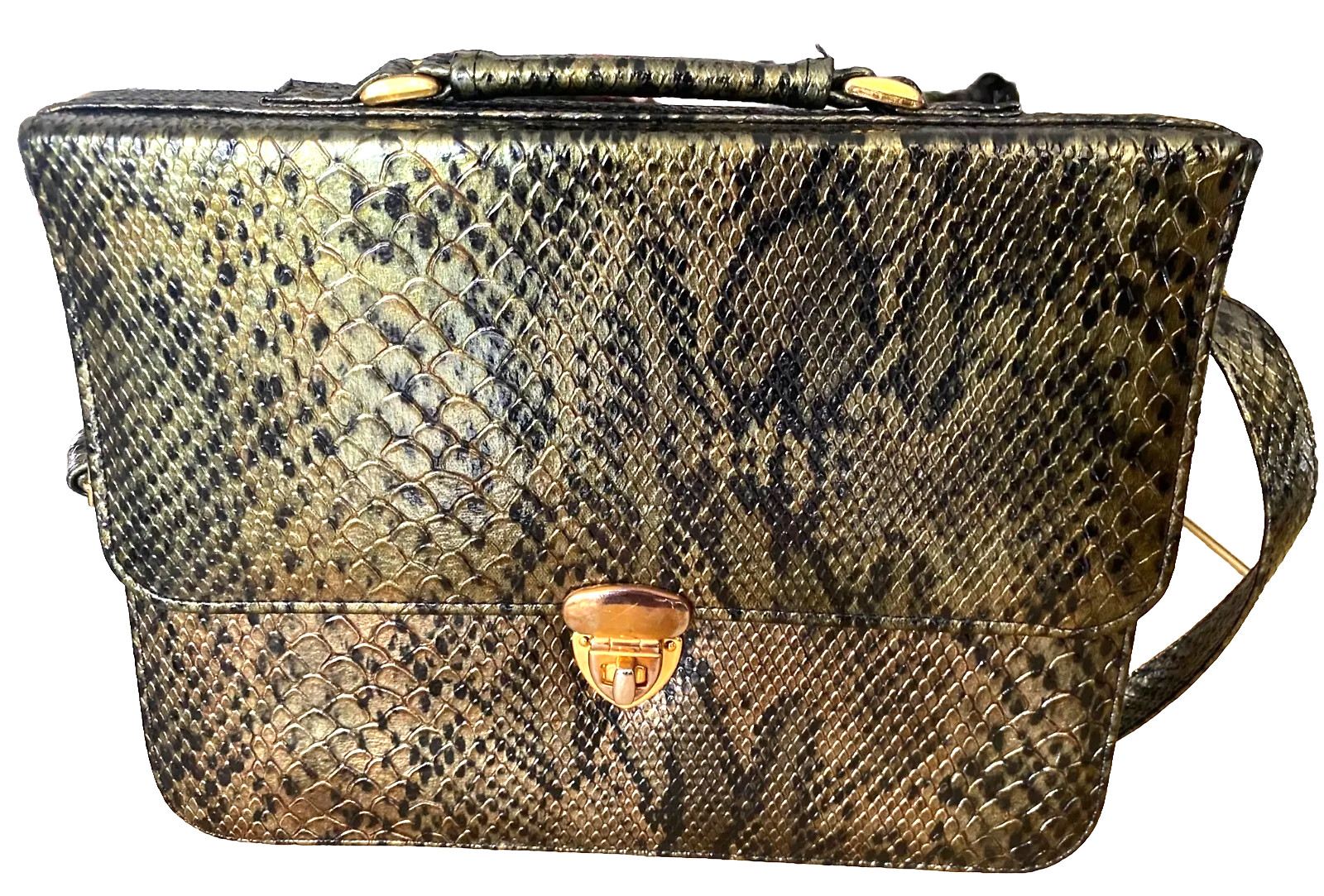 Gold/Black Python Designed Attache' Style Handbag… - image 1