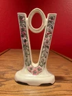 Weller Pottery Roma "V" Double Bud Vase; 1920s Antique! Pink and Green on Ivory