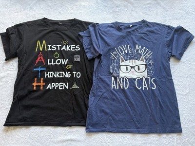 Set of 2 Math Teacher Tshirts Size Medium I Love Math and Cats Graphic Tee