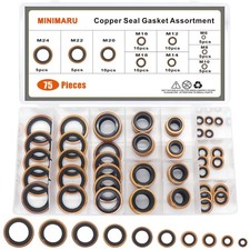 Automotive Bonded Seal Gasket Kit - 75 PCS Oil Washers, 10 Sizes, Copper Assortm