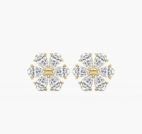 14K Gold Lab Grown Diamond 1.92 TCW Flower Earrings Birnenform Cluster Stud Gift - Bild 4 von 8