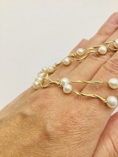 14K Yellow Gold White Culture Pearl Twisted Station Necklace - 17  Long 8.6g