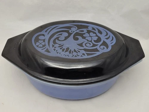 HTF Vtg 1970 Pyrex Midnight Bloom 043  1-1/2 qt Casserole Dish Promo Item