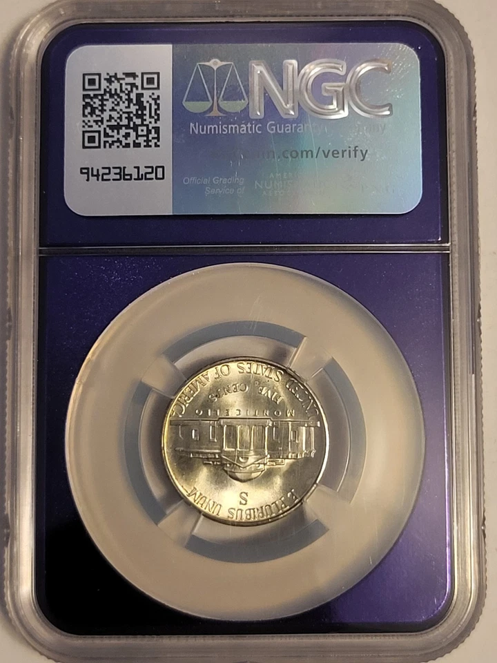 1943-S Silver Jefferson War Nickel,NGC MS66 5FS, PURPLE CORE BERT LABEL,GORGEOUS - Image 2 of 4