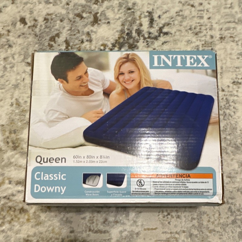 Intex Classic Downy Queen Inflatable Mattress Flocked Surface 60x80x8.75in Blue