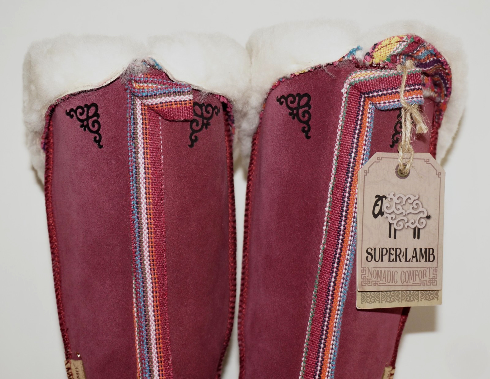 SUPERLAMB Burgundy Sheepskin Leather MONGOL 19-640 Boots US 8