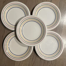 Vintage Set 5 Primula Rainbow Stripe Salad Plate 8" Made in Italy Hand Painted