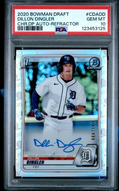 PSA 10 - 2020 Bowman Draft Chrome DILLON DINGLER 1st RC Refractor AUTO 261/499
