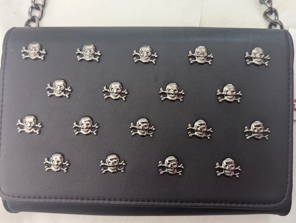 BETSEY JOHNSON Skull Studded Convertible Crossbody Bag Clutch Black and Silver - Image 2 of 4