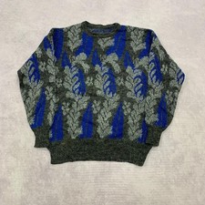Vintage abstract knitted jumper Patterned Grandad knit sweater Men's XL