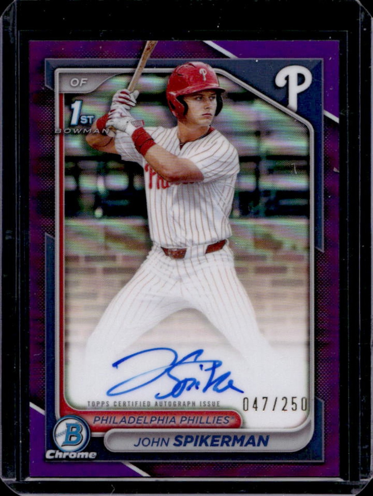 2024 Bowman Draft John Spikerman Chrome Auto Purple Refractor 1st #/250 Phillies