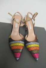 CR 8521 Roberto Festa Pumps Gr. 39  Leder Stoff Mehrfarbig Glitzer Absatz 9 cm