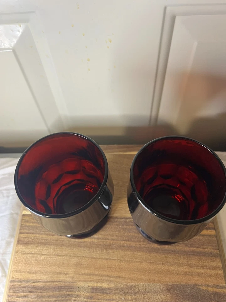 Vintage Anchor Hocking Georgian Ruby Red Honeycomb Pattern Glasses Set of 4 - Image 3 of 4