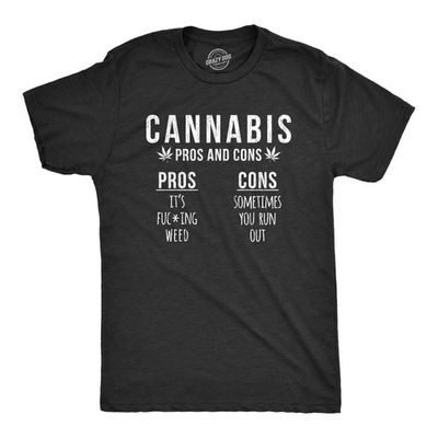 #ad Mens Cannabis Pros and Cons T Shirt Funny Weed 420 Stoner Graphic Novelty Tee $7.70