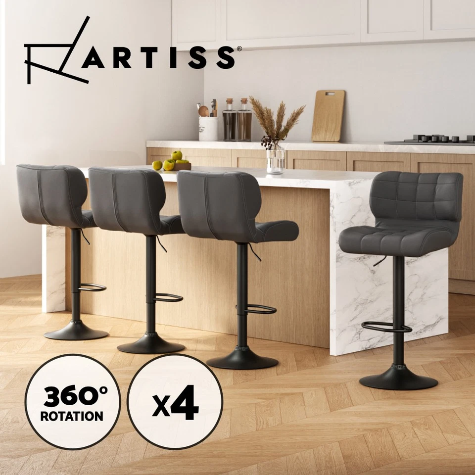 Artiss 4x Bar Stools Kitchen Dining Chairs Gas Lift Padded Leather Grey