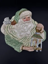 Fitz & Floyd Gregorian Green Santa With Lantern Canape Plate Holiday Xmas READ