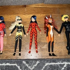 Lot Of 5 Miraculous Ladybug Dolls 10.5” Ladybug Cat Noir Rena Rouge Queen Bee 