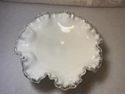 Vintage Fenton Silver Crest Milk Glass Compote Pedestal Candy Bowl Ruffled Edge