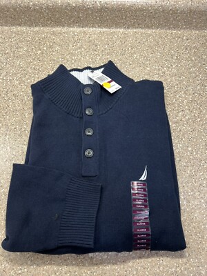 Nautica Sweater Mens Size XLarge 1/4 Button Long Sleeve Navy 100% Cotton  - Main Image
