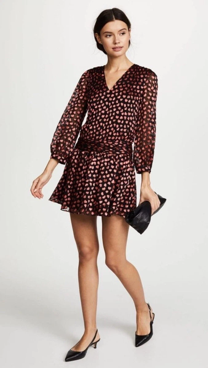 Alice + Olivia Tessie Drop Waist Heart Print Silk Blend Dress Size 8 | eBay