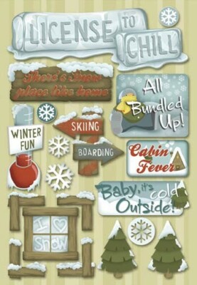Scrapbooking Crafts KF Stickers License to Chill Snow Cold Outside Trees Window