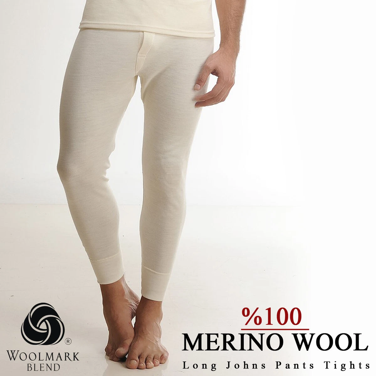 100 Merino Wool Long Johns Pants High Waist Thermal Warm Trousers