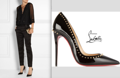 HOT Christian Louboutin Anjalina spike studded black patent