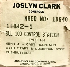 JOSLYN CLARK SYLVANIA 1HW2 1 Start Stop Pushbutton Control Station Type HW 10640