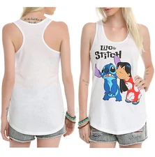 NEW Disney Lilo & Stitch Hawaii KISS White Racer Back Tank Top Hot Topic S&M NWT
