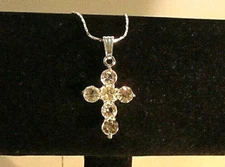 Women's White Topaz Crystal Cross Silver Plated 16" Necklace - NWOT  (#978)