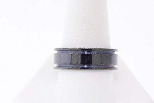 Em Edward Mirell 8mm Titanio Negro Doble Azul Acanalado Anillo de Banda - Imagen 4 de 6