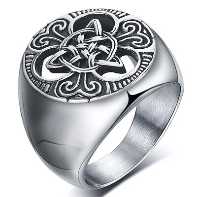 Vintage Man Stainless Steel Ring Round Celtic Knot Signet Rings US Size 7-15