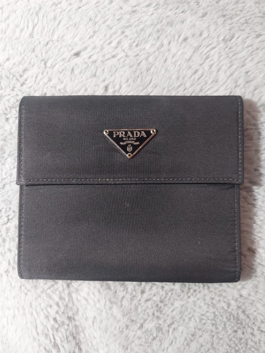 Authentic Vintage Prada Black Nylon Leather Tri-Fold Wallet