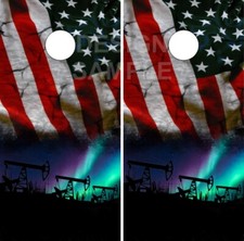 Oil Field American Flag Cornhole Wrap Bag Toss Skin Decal Sticker