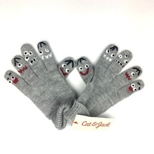 Cat  Jack Childrens Gloves OS Knit Gray Monster Faces Rolled Cuff Kawaii Kids