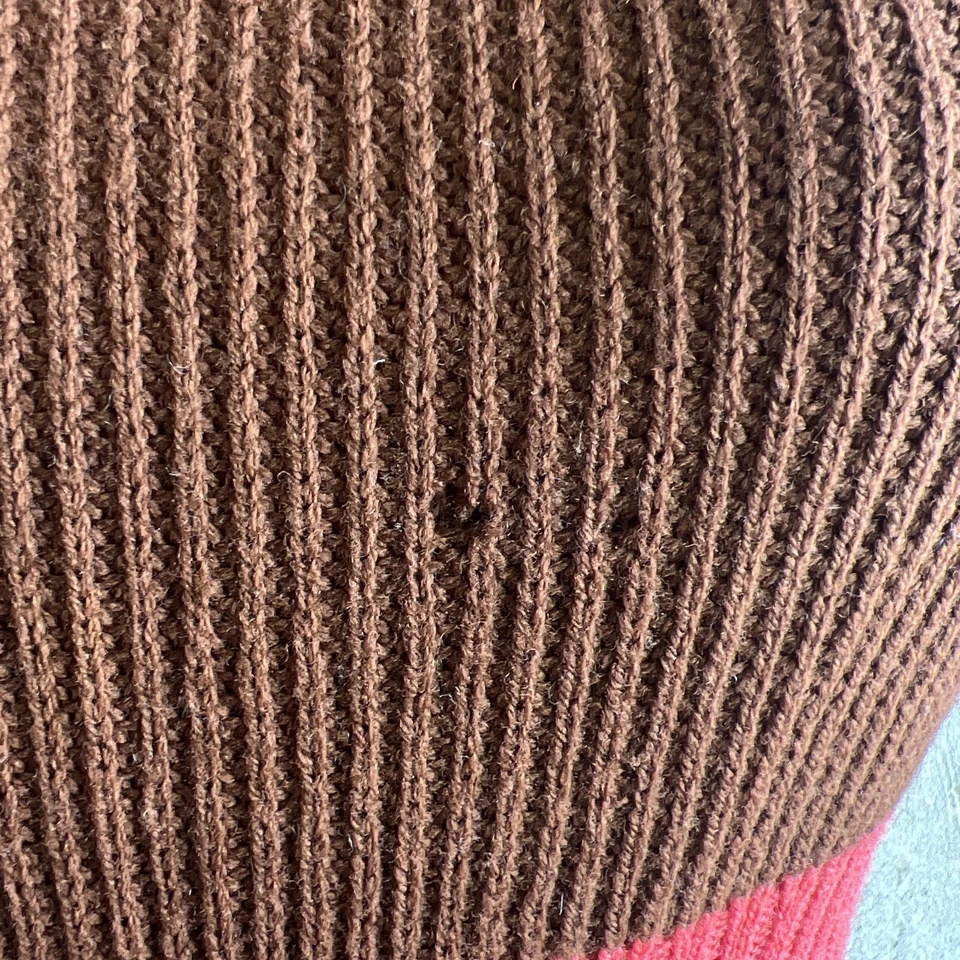 Blusa de suéter a rayas de punto de lana vintage de los años 30 rosa marrón amarillo Montgomery Ward Foto 3 de 4