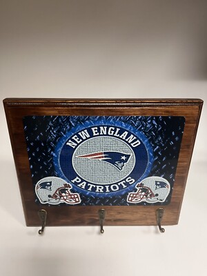 Rustic Wood Football Sign New England PATRIOTS Home Office Wall decor key holder