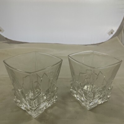 Berkware Lowball Whiskey Glasses Ice Cubes Square Top Set 2